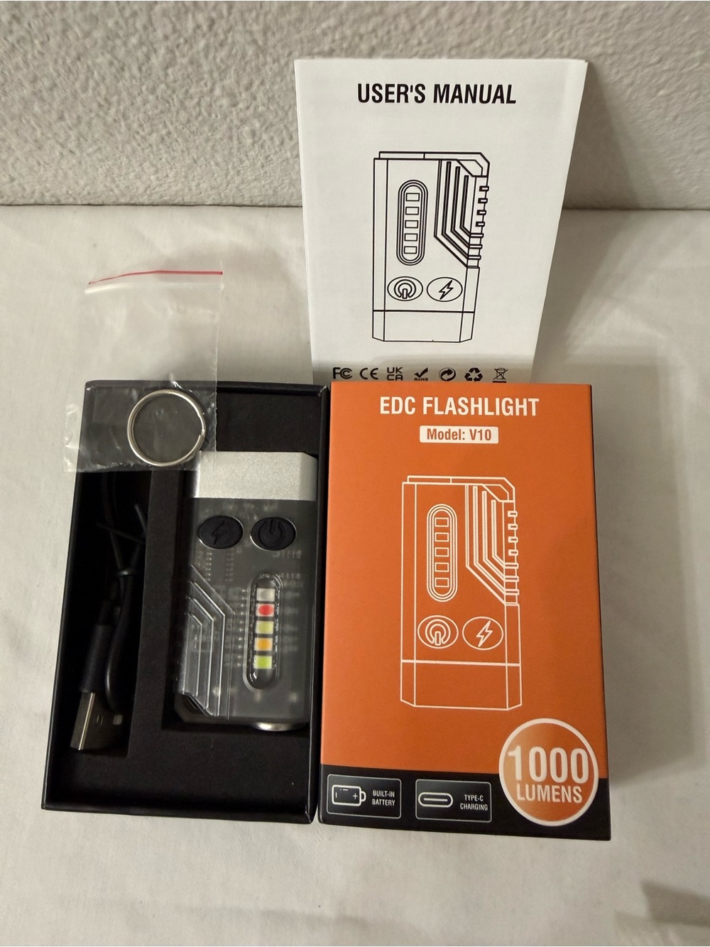 1000 Lumen Rechargeable LED EDC Flashlight Keychain with 14 Modes Alarm